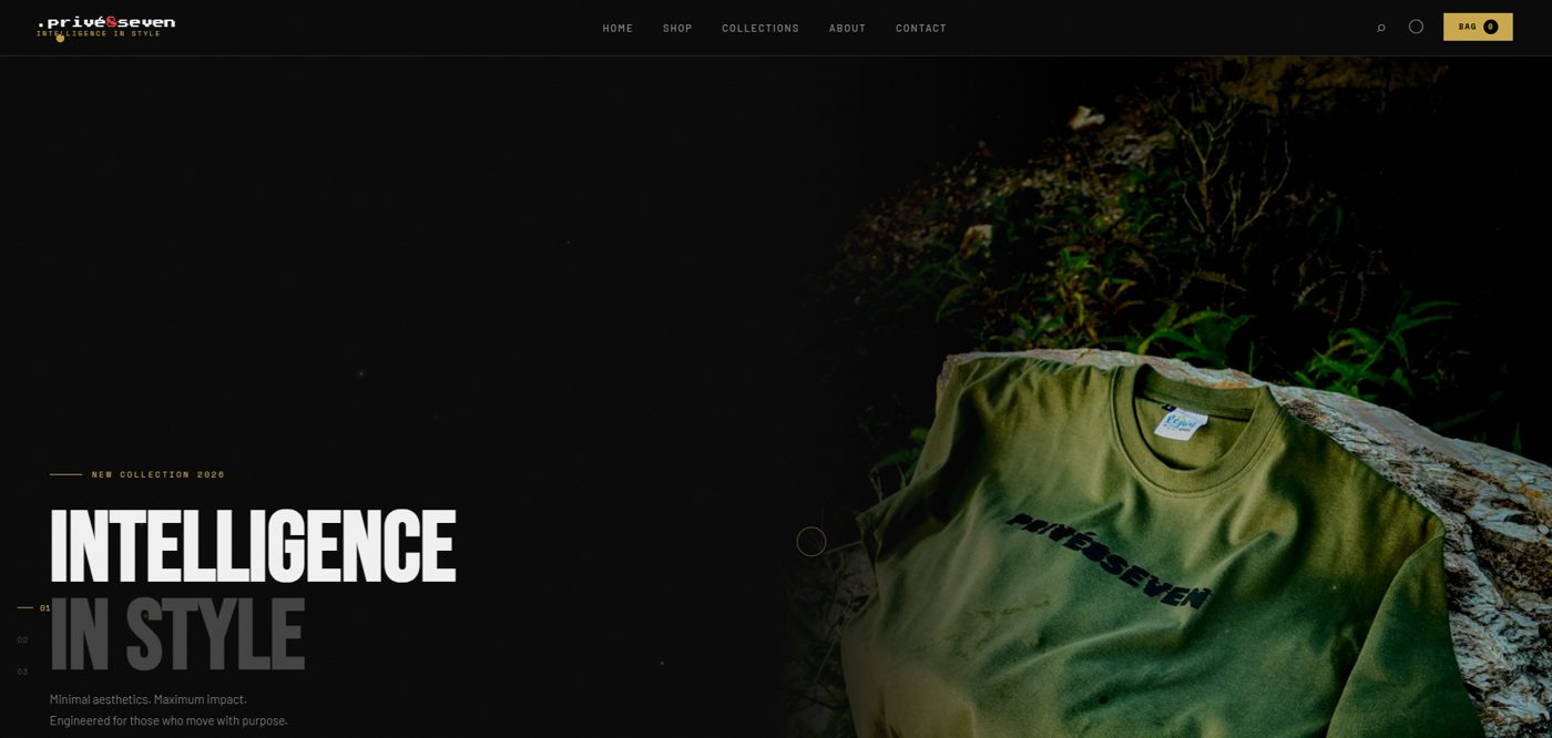 PRIV&Eacute;8SEVEN streetwear website homepage